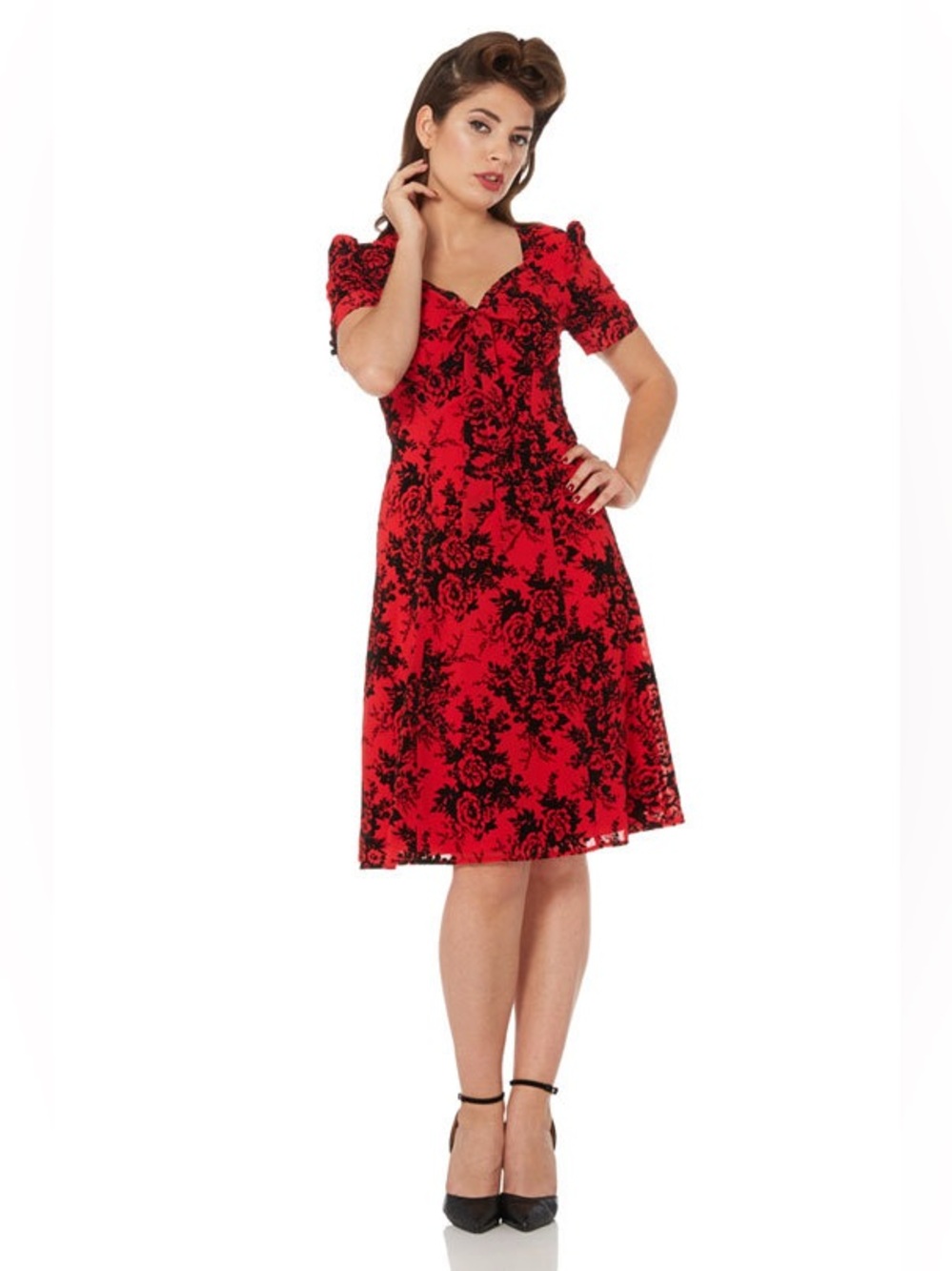 Voodoo Vixen Retro Glam Brittany Rose Print Dress